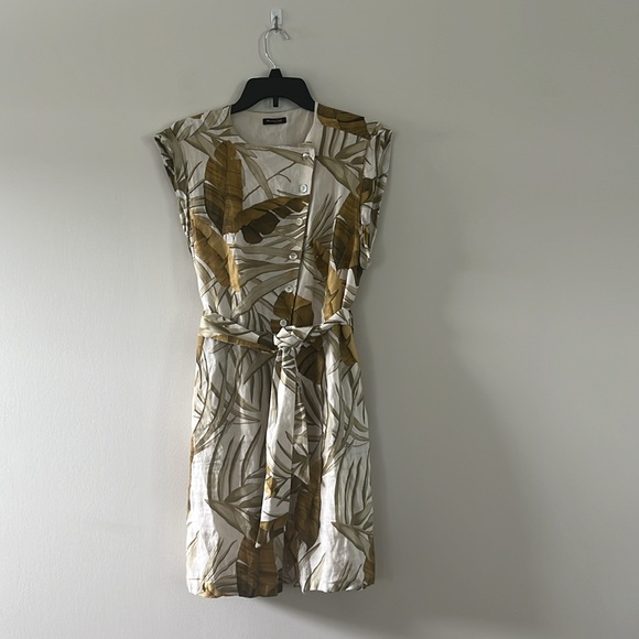 Massimo Dutti Leaves Print 100% Linen Belt Dress Two Pockets Sz M EU38 - Picture 4 of 17